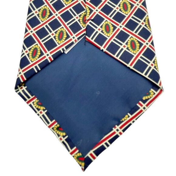 Vintage Rene Chagal 100% Silk Twill Tie Navy Gold Red Preppy Pattern Necktie - Picture 8 of 11